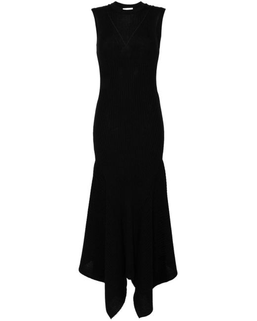 AMI Black Godet Merino Wool Midi Dress