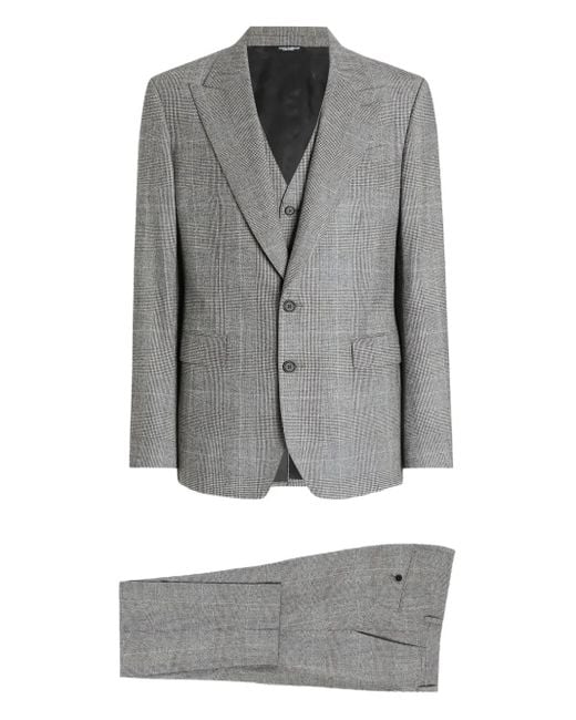 Dolce & Gabbana Gray Check-Pattern Three-Piece Suit for men