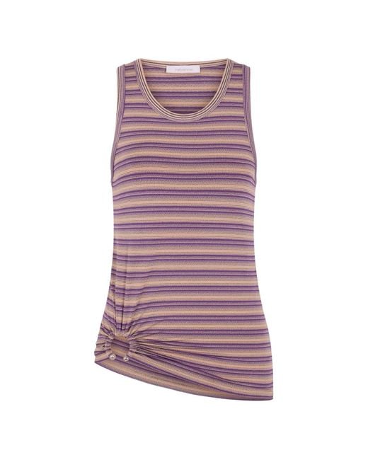 Rabanne Purple Striped Piercing-Detail Tank Top