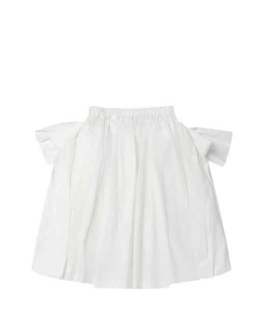 Comme des Garçons White Bow-Detail Gathered Skirt