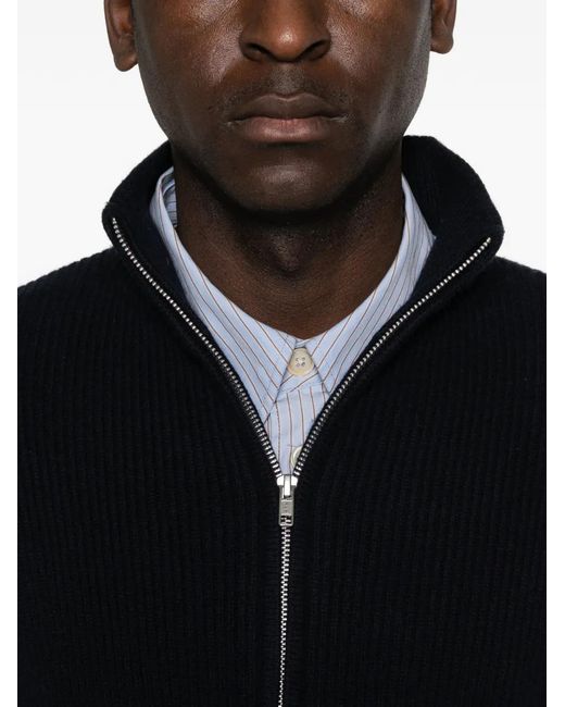 Soft Goat Black Zip Ribbed Cardigan for men