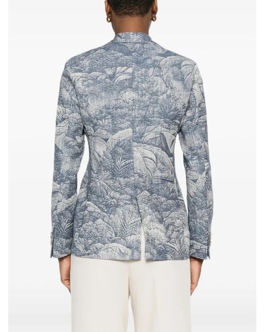 L.b.m. 1911 Blue Floral-Jacquard Single-Breasted Blazer