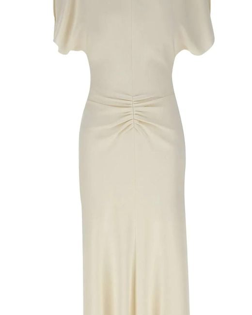 Victoria Beckham White Bela Pleated V-Back Dress