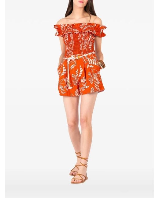 Poupette Orange Alitza Smocked Ruffled Top