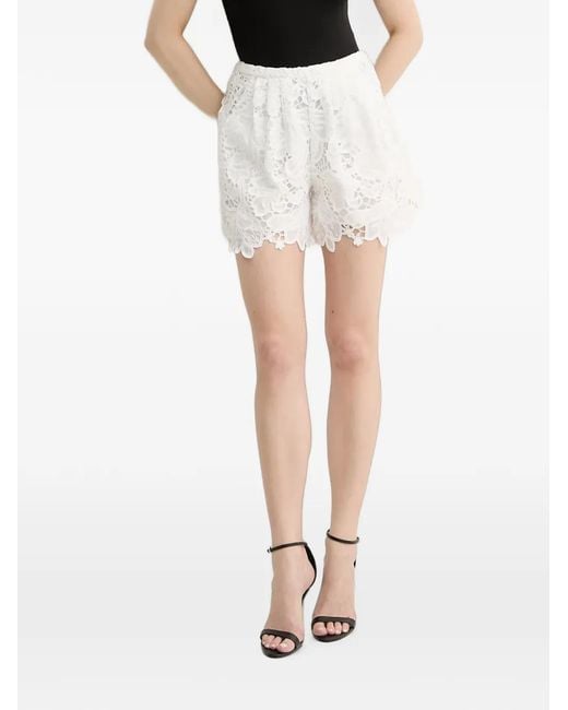 Silvian Heach White Lace-Overlay Scalloped Shorts