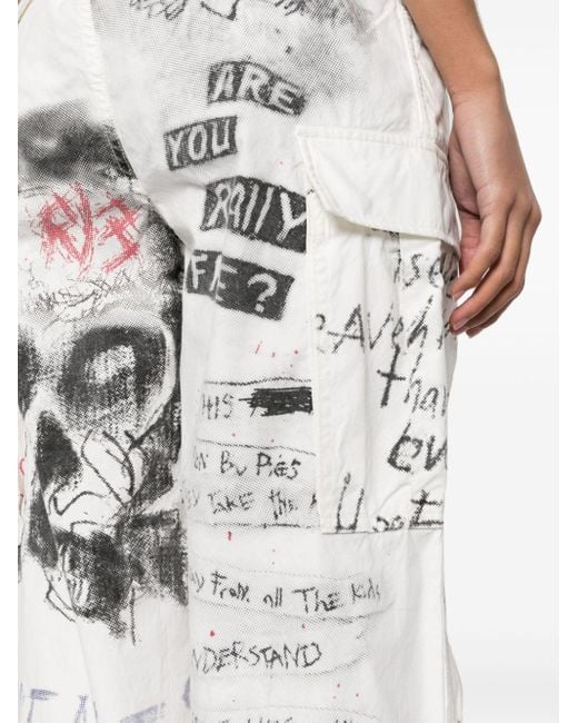Pantalon cargo en coton à imprimé graphique R13 en coloris White