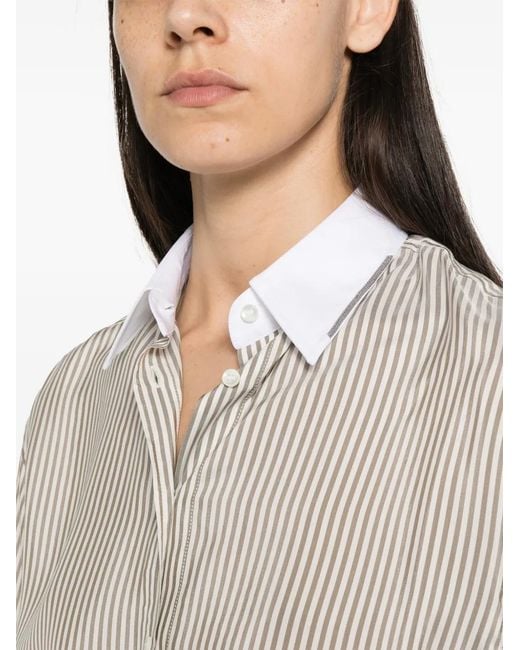 Brunello Cucinelli White Striped Silk Shirt