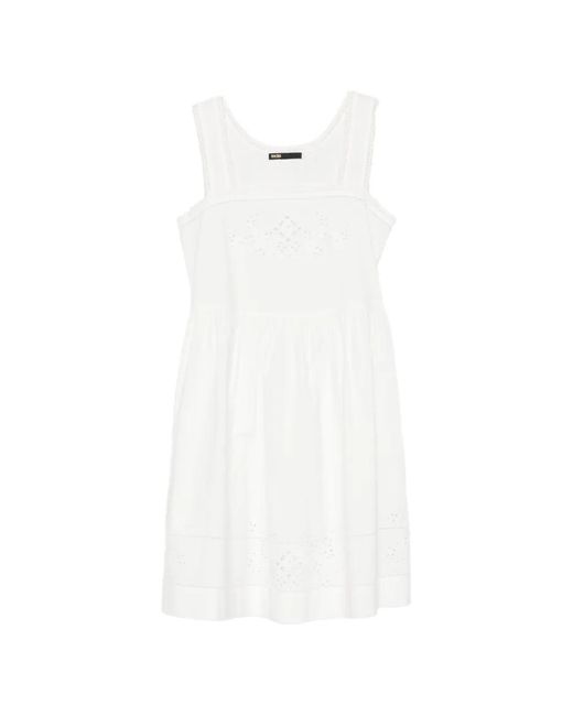 Maje White Short Dress With Lace Trim