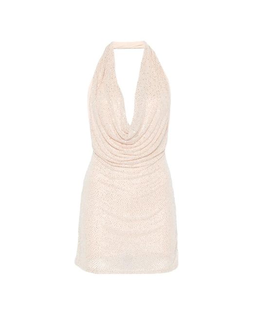 Twentyfourhaitch White Crystal-Embellished Halterneck Mini Dress