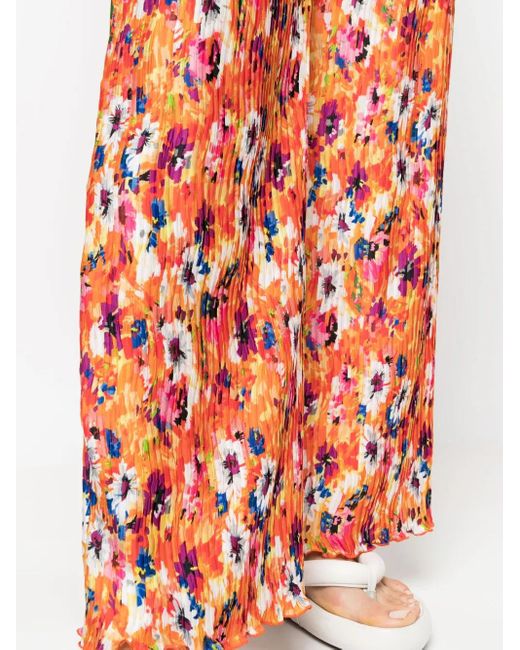 MSGM Red Pantalon Plissé À Fleurs