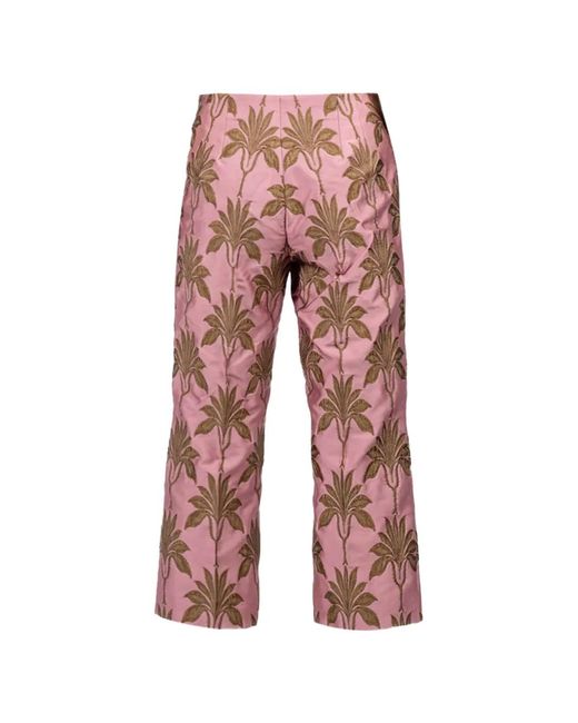 ODEEH Red Leaf-Patterned Jacquard Trousers