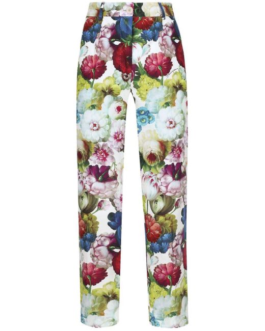 Pantalones capri con estampado floral Dolce & Gabbana de color White