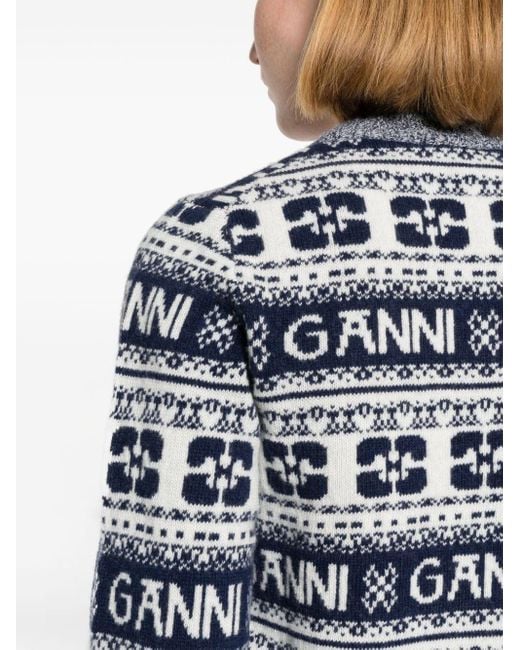 Maglione girocollo con logo di Ganni in Gray