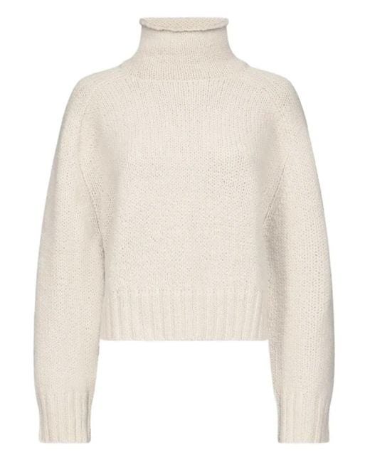 Loulou de Saison White Kean Stand Collar Ribbed Sweater