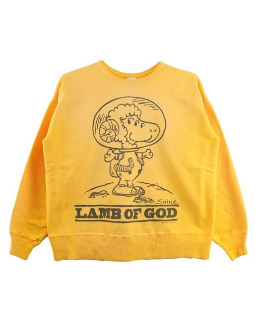 SAINT Mxxxxxx Yellow Slogan-print Cotton Sweatshirt for men