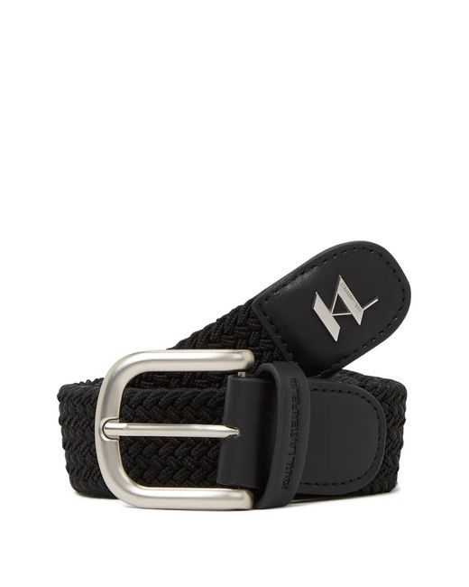 Karl Lagerfeld Black Monogram Logo-Plaque Belt for men