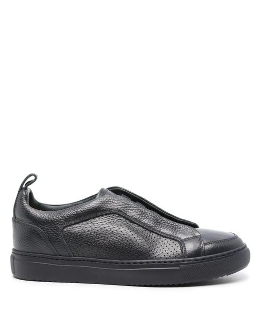 Doucal's Gray Perforated-Detailed Leather Sneakers for men