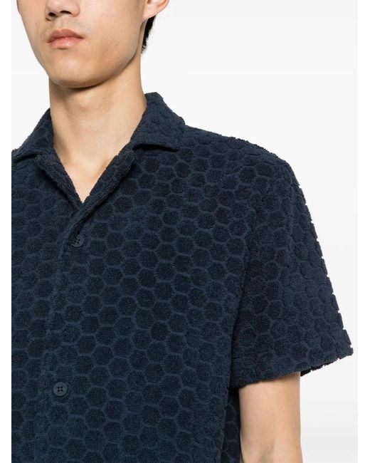 Orlebar Brown Blue Howell Geometric Pattern Shirt for men