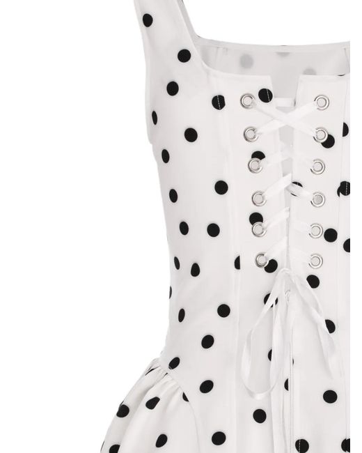 Hamza White Polka-Dot Lace-Up Dress