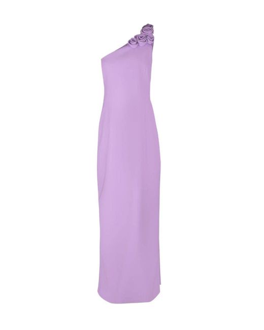 Catherine Regehr Purple One-shoulder Floral-appliqué Gown