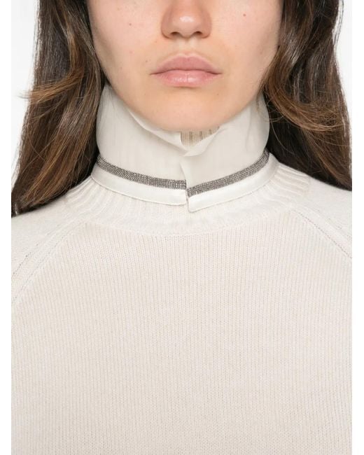 Brunello Cucinelli White Raglan-Sleeve Sweater