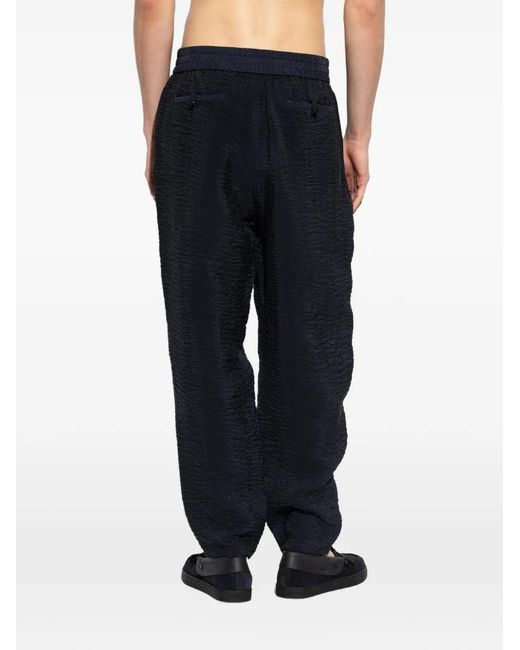 Giorgio Armani Blue Crinkled-Effect Tapered Trousers for men