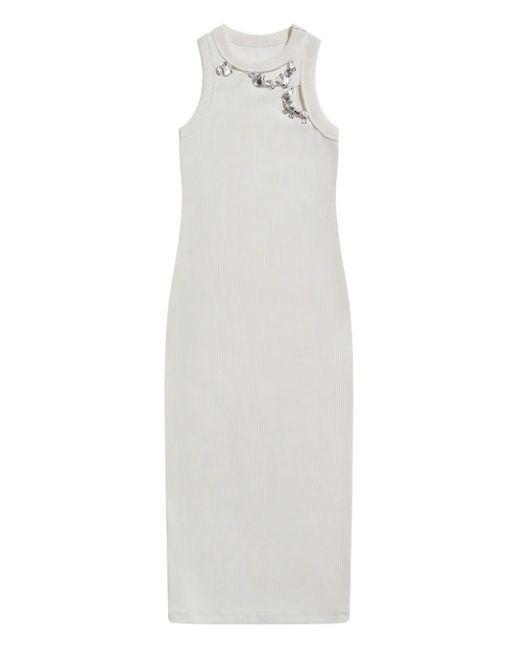 Area Ribgebreide Jurk Verfraaid Met Kristallen in het White