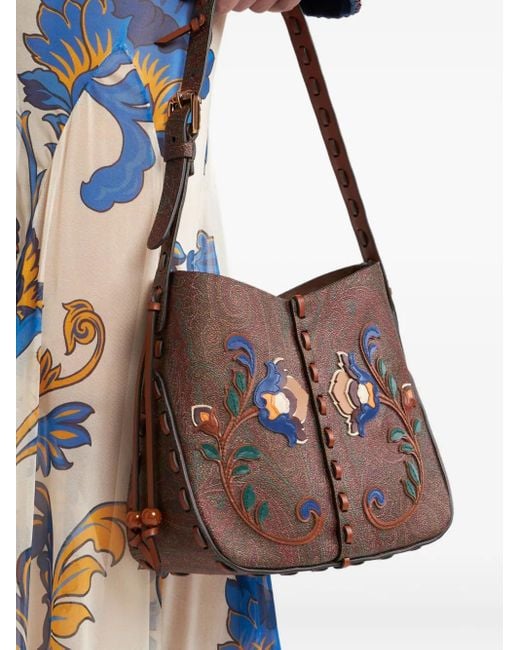 Etro Brown Vulcano Floral Patch Shoulder Bag
