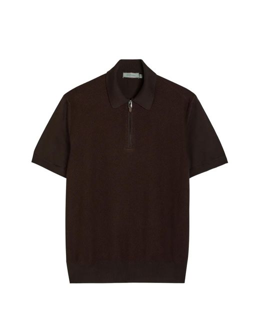 Canali Men's Black Half-Zip Textured Polo Shirt