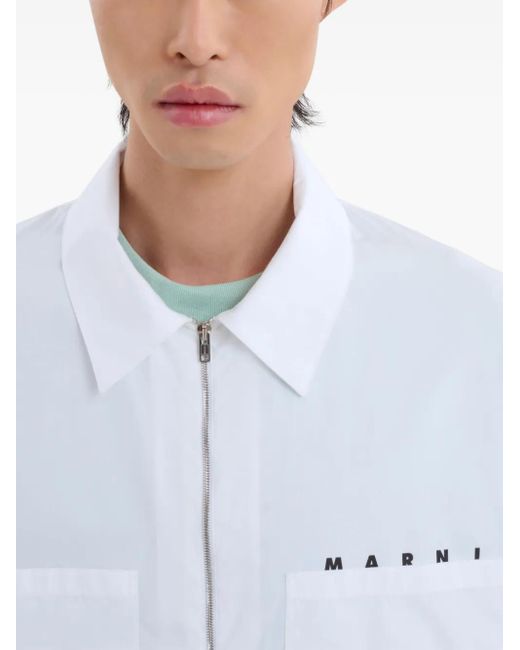 Marni White Front-Zipper Shirt With Classic Collar for men