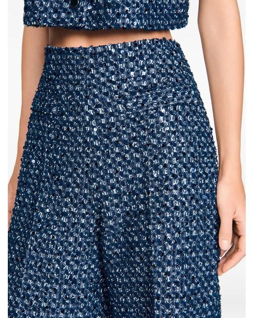 Sandro Blue Sequin-Embellished Straight Trousers