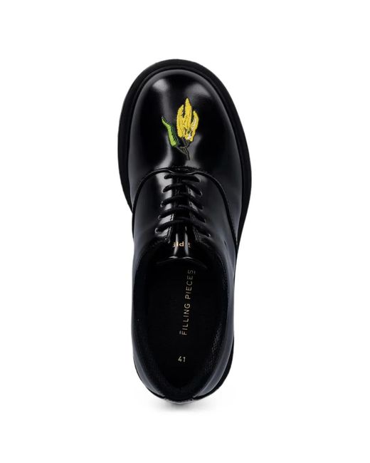 Filling Pieces Black Flower-Embroidered Lace-Up Derby Shoes for men