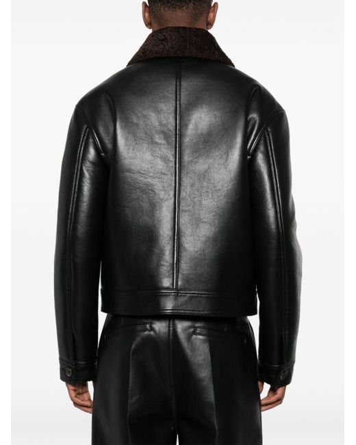 Nanushka Black Spread-collar Leather Jacket for men