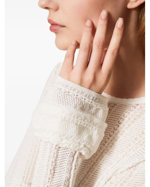 Twinset White Ruffled Open-Knit Top