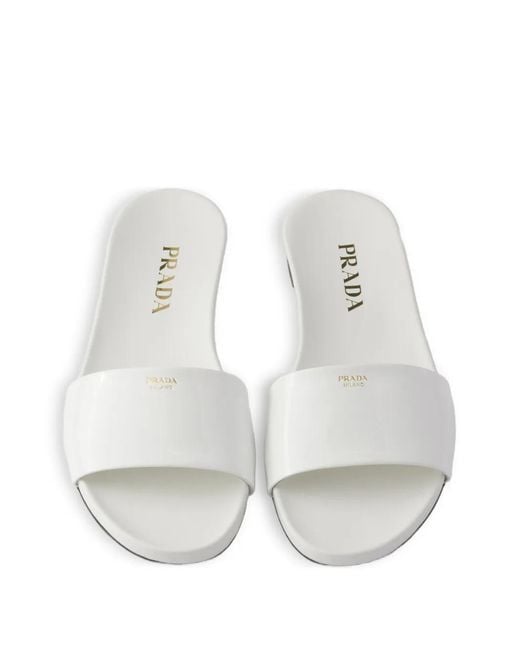 Prada White Patent Leather Slides