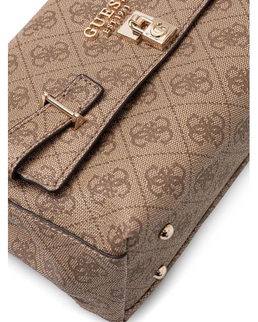 Guess Brown Monogram-Pattern Shoulder Bag