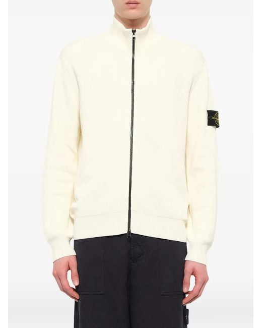 Stone Island Natural Ribbed Zip-Up Cardigan for men
