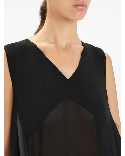High Black Flimsy V-Neck Layered Sleeveless Blouse