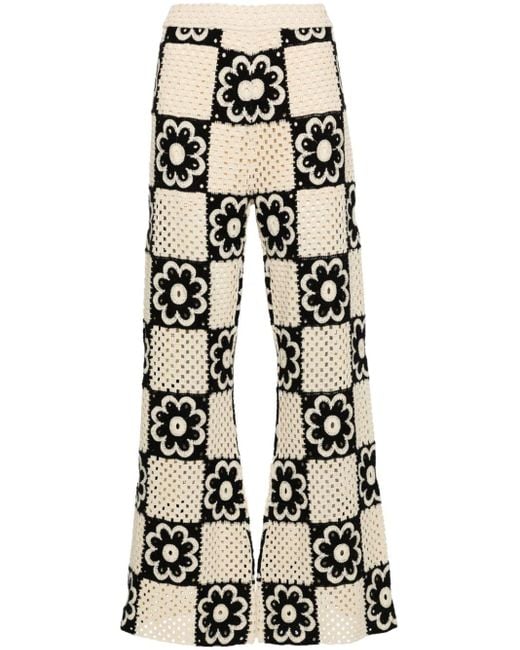 Sandro White Floral Crochet Trousers