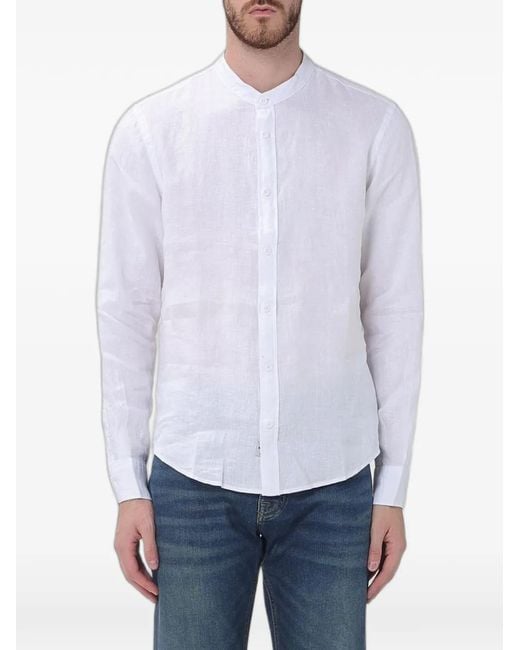 Blauer White Long-Sleeved Linen Shirt for men