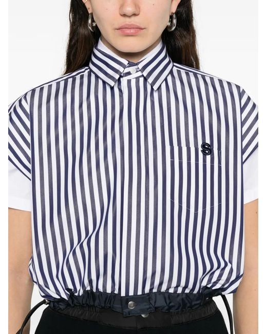 Sacai Blue Striped Short Sleeve Shirt