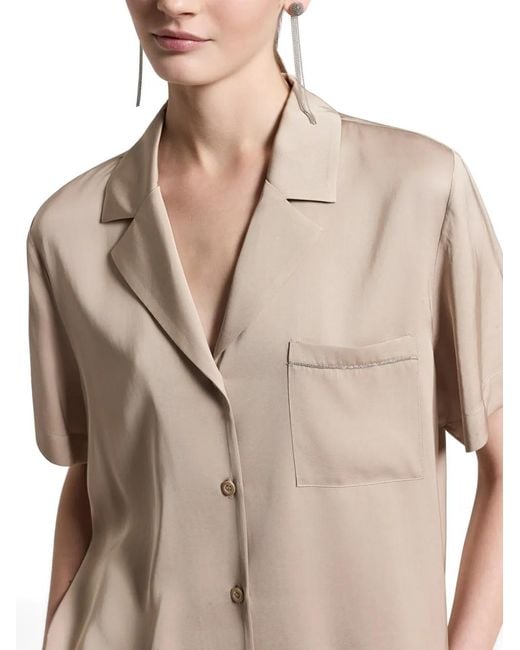 Peserico Blouse Met Korte Mouwen En Zak in het Natural