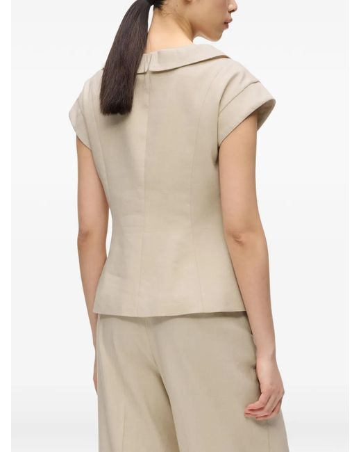Karl Lagerfeld Natural Short-Sleeve Double-Breasted Top