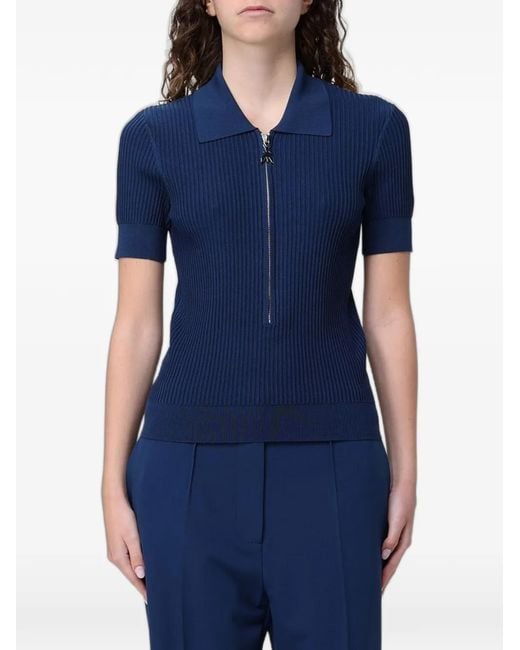 Patrizia Pepe Blue Ribbed-Knit Half-Zip Polo Shirt