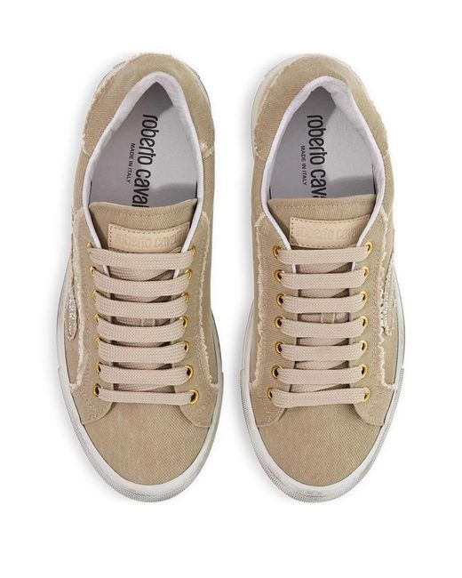 Roberto Cavalli Brown Logo-Studded Lace-Up Sneakers