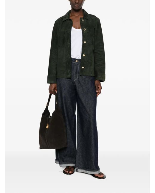 Max Mara Green Button-Fastening Suede Jacket