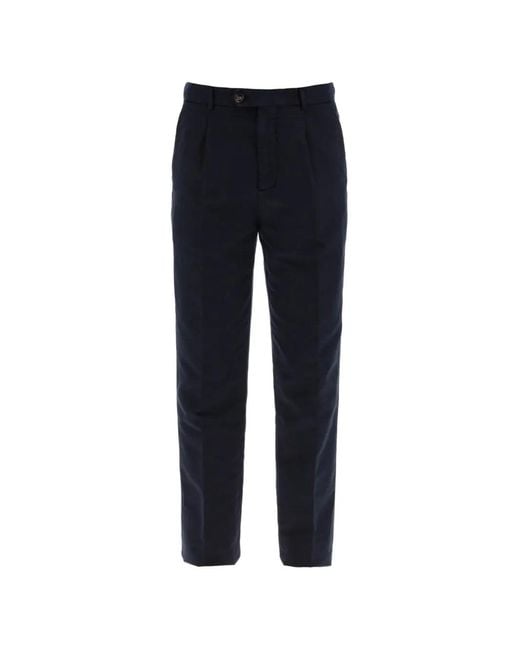 Brunello Cucinelli Blue Tapered Pleated Trousers for men
