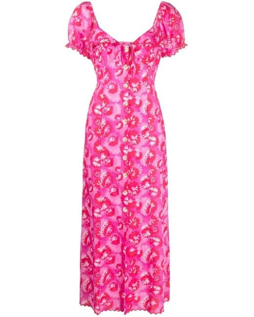 Rixo Pink Briella Floral-print Midi Dress