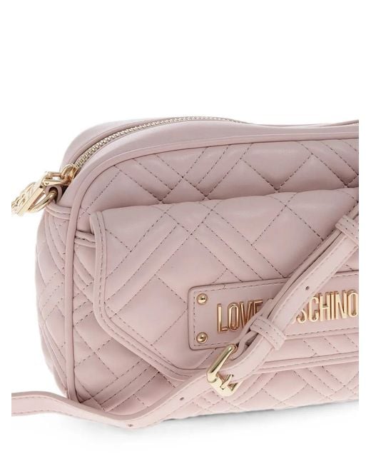 Moschino Pink Love Quilted Logo-Plaque Shoulder Bag