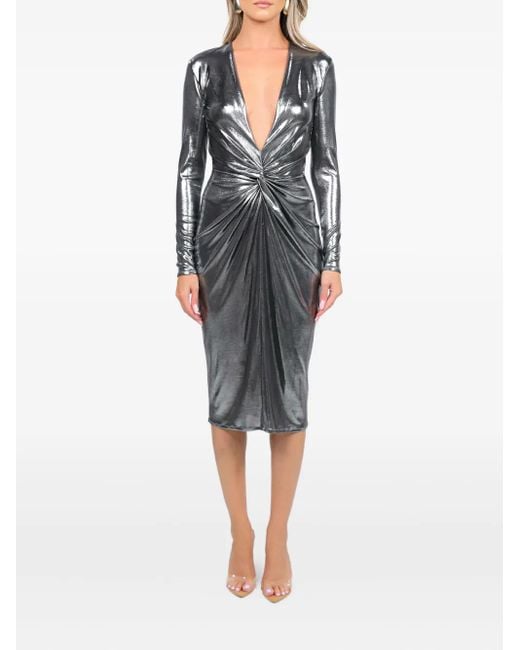 ROSERRY Gray Mallorca Knot Long-Sleeve Midi Dress